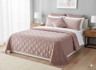 Cuvertura de pat velour, Somnart, 220x240 cm, cappucino