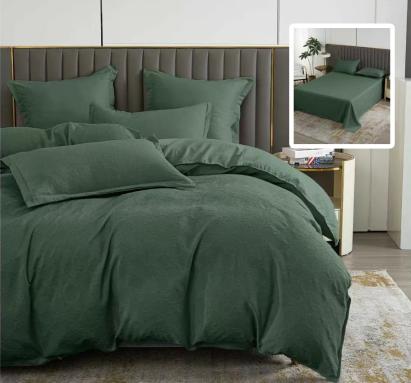 Lenjerie de pat 6 piese verde Natur Uni Baroque, 200x230, pentru pat dublu