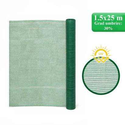 Plasa de umbrire legume, HDPE, UV, 30 g/mp, grad de umbrire 30%, verde, 1.5x25 m, Strend Pro GartenVIP DiyLine