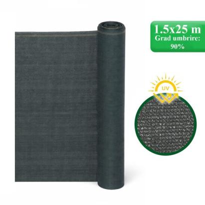 Plasa de umbrire, HDPE, UV, 150 g/mp, grad umbrire 90%, antracit, 1.5x25 m, Strend Pro GartenVIP DiyLine