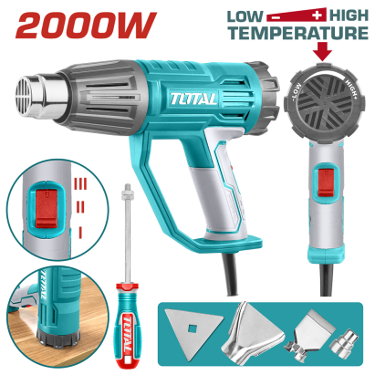 Pistol cu aer cald industrial TOTAL 2000W, temperatură reglabilă