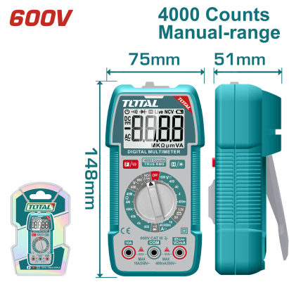 Multimetru digital TOTAL True RMS 4000 count cu NCV si lanterna