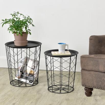 Set 2 mese laterale metalice negre Cerisey cu blat detașabil