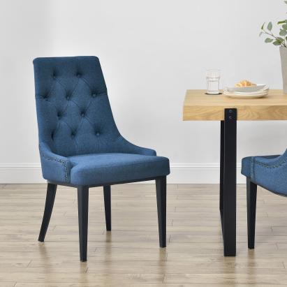 Scaun dining Chester tapitat, albastru inchis, 100x53x60 cm