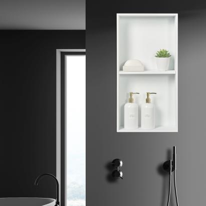 Nisa de perete incastrata pentru baie, alba, 2 niveluri, 62x32x10 cm