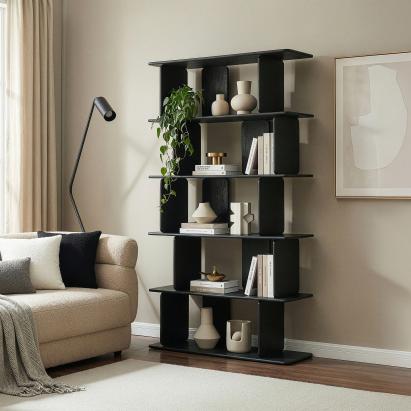 Bibliotecă Gäljami cu 5 rafturi, negru, 180x100x35 cm