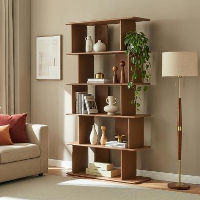 Bibliotecă Gäljami cu 5 polițe, finisaj nuc, 180x100x35 cm