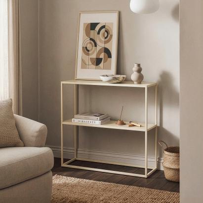 Consolă pentru hol Strömstad cu 2 polițe, din oțel, culoare camel