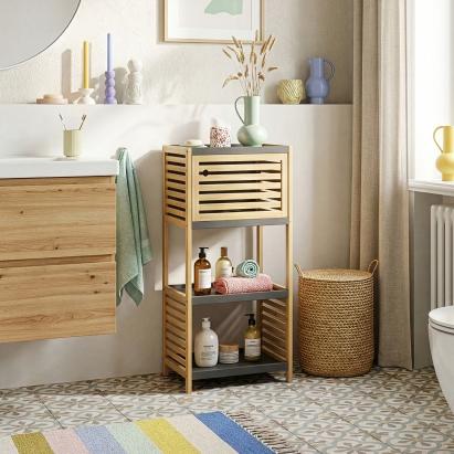 Raft de baie Kydesby din bambus, natur/gri, 83x38,5x30 cm