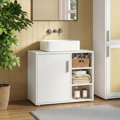 Dulap baie sub lavoar Kulaik, alb, 51x60x32 cm, cu rafturi