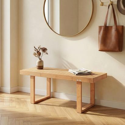 Banca pentru pantofi Aarela din bambus, naturala, 91 x 40,5 x 38 cm