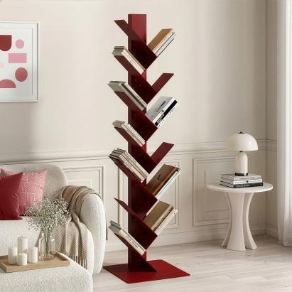 Bibliotecă tip copac din oțel roșu 150x39x39 cm, [en.casa]