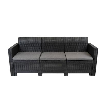 Canapea de grădină Leziter Nero, 3 locuri, efect ratan, grafit