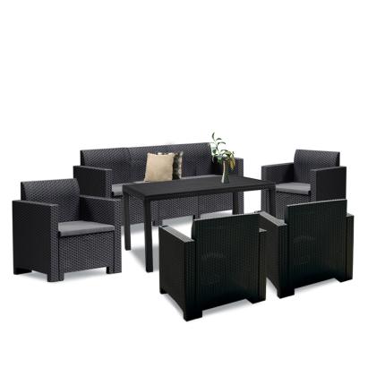 Set mobilier de grădină Leziter Nero IV, 7 locuri, grafit, ratan