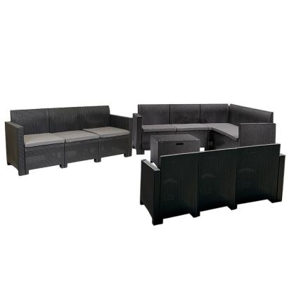 Set mobilier de grădină de colț Leziter Nero V, 11 locuri, grafit