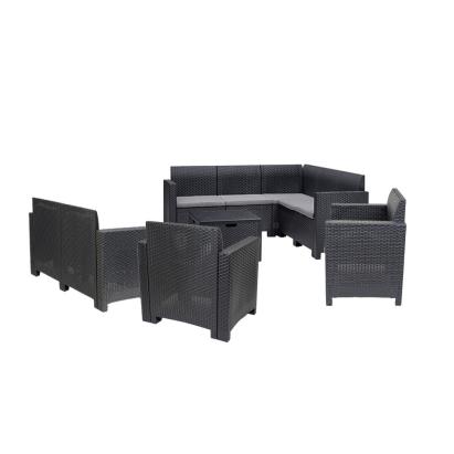 Set mobilier de grădină de colț Leziter Nero V, 9 locuri, grafit