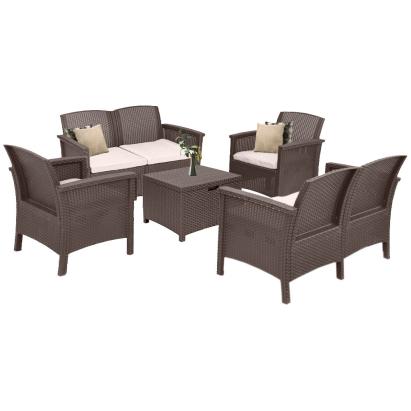 Set mobilier de grădină Leziter Venus II, 6 locuri, maro grafit