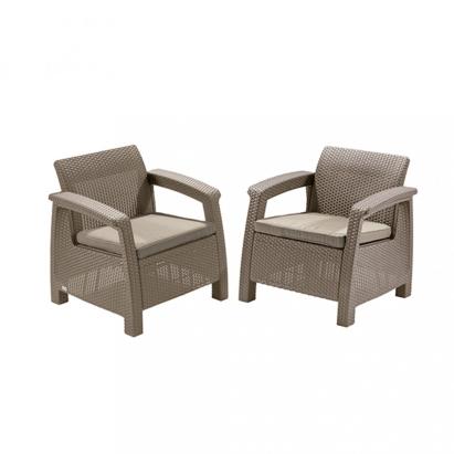 Set 2 fotolii de grădină Curver Corfu Duo cappuccino cu perne nisip