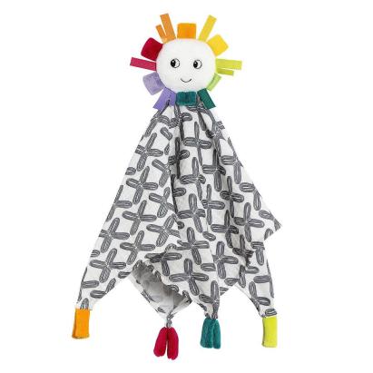 Jucarie doudou Soare vesel pentru bebelusi, din muselina moale, 38 cm