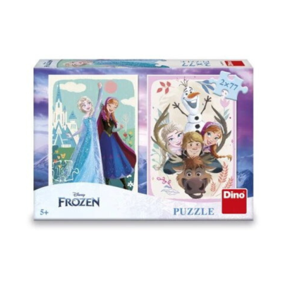 Puzzle Frozen 2 in 1 cu Anna si Elsa, 2 x 77 piese, pentru copii 5+