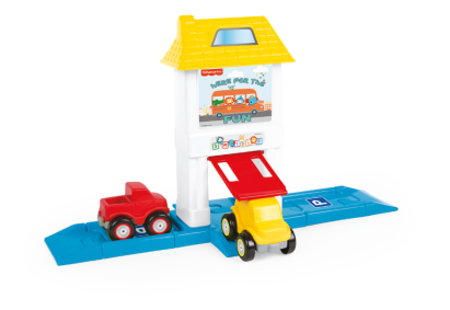 Set de constructie La plimbare cu 2 masinute si casuta, 18 piese