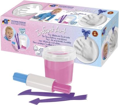 Kit amprenta pentru bebelusi roz cu pasta non-toxica si accesorii