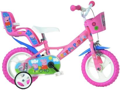 Bicicletă pentru copii 12 inch Peppa Pig cu roți ajutătoare și coșuleț