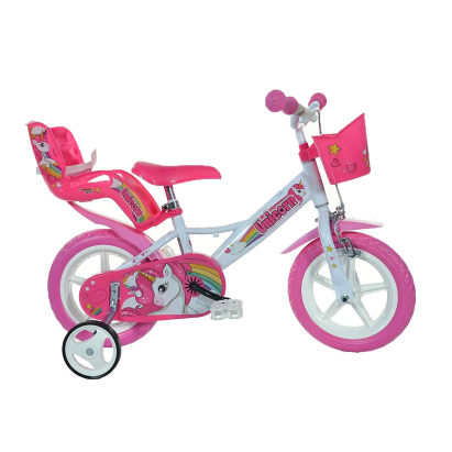 Bicicleta pentru copii 12 inch Unicorn cu roti ajutatoare si cos