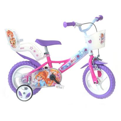 Bicicletă pentru copii 12 inch Winx cu roți ajutătoare și coșuleț
