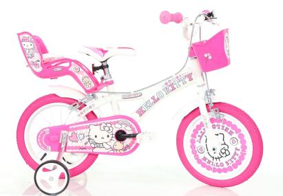 Bicicletă pentru copii 16 inch Hello Kitty, cu roți ajutătoare și coșuri