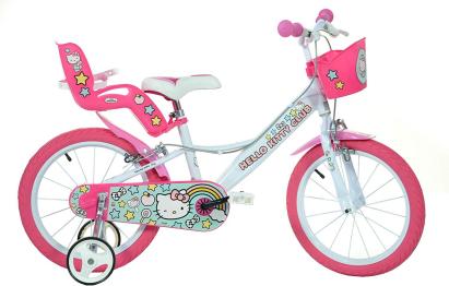 Bicicletă pentru copii 16 inch Hello Kitty, cu roți ajutătoare și coșuleț