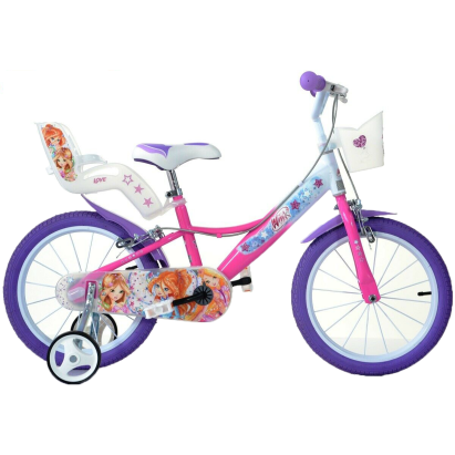 Bicicletă pentru copii 16 inch Winx cu roți ajutătoare și coșulețe
