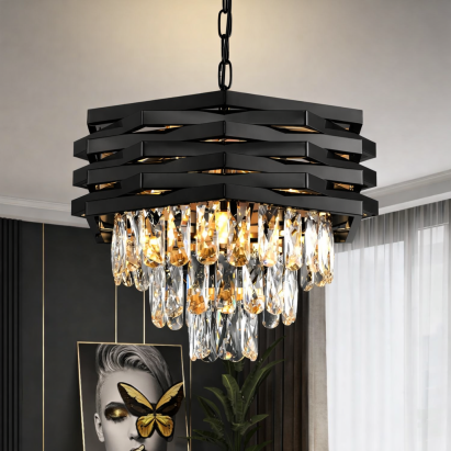 Candelabru din Cristal HEXA Negru, 30 cm, 3xE14, Înălțime Reglabilă