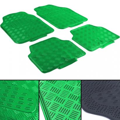 Set de covorașe din cauciuc pentru mașină 4 bucăți Aspect placă de aluminiu cu carouri Universal Cromat Verde Performance AutoTuning