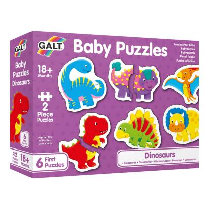 Puzzle bebe cu dinozauri, 6 puzzle-uri din 2 piese, 18 luni+