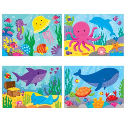 Set 4 puzzle-uri pentru copii Oceanul vesel, 2-5 piese, 18 luni+
