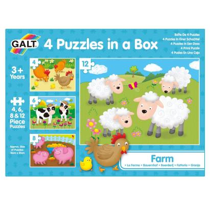 Set 4 puzzle-uri cu animale de la ferma pentru copii 3+ ani, Galt