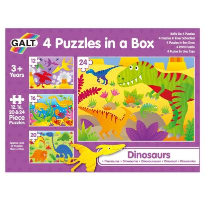 Set 4 puzzle-uri cu dinozauri pentru copii 3+ - 12, 16, 20 și 24 piese