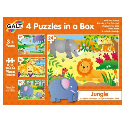 Set 4 puzzle-uri Jungla pentru copii 3+ ani, 12-24 piese, Galt