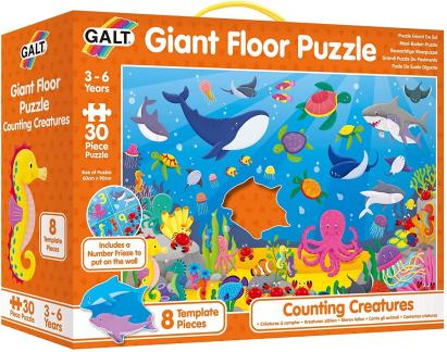 Puzzle de podea educativ Galt cu animale marine si numere, 30 piese
