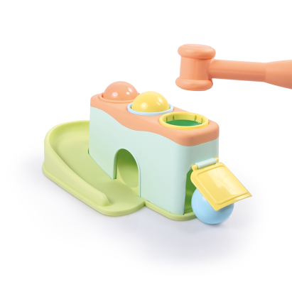 Jucărie de dexteritate cu biluțe și ciocănel, model pastel
