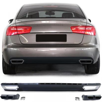 Difuzor spate + țevi de eșapament look W12 potrivit pentru Audi A6 C7 4G 10-14 2.8 3.0 fără S-Line Performance AutoTuning