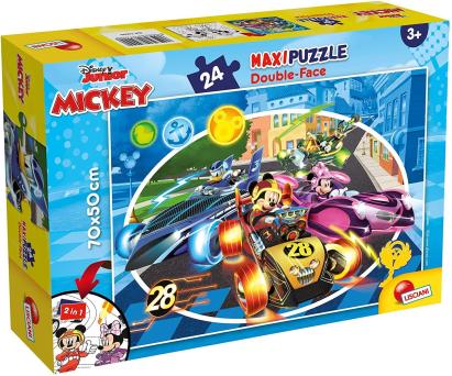 Puzzle de colorat Mickey in cursa, fata-verso, 24 piese, 3 ani+