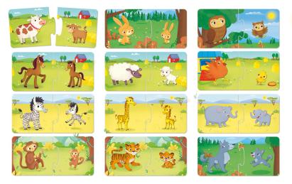 Puzzle duo educativ Mama si puiul, 12 asocieri animale, 1-4 ani