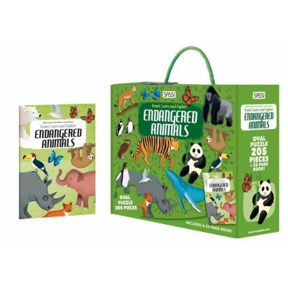 Puzzle educativ cu animale pe cale de disparitie, 205 piese si carte