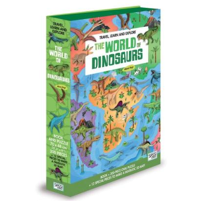 Puzzle educativ Lumea Dinozaurilor cu carte, 200 piese si elemente 3D