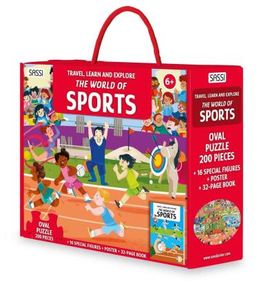 Puzzle educativ Ora de sport cu 200 piese, carte si figurine 3D Sassi