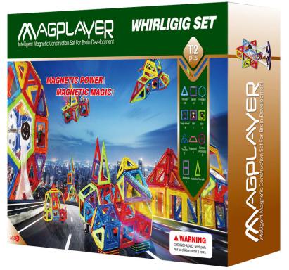 Joc de constructie magnetic MAGPLAYER cu 112 piese pentru modele 2D si 3D