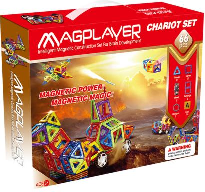 Set de construcție magnetic Magplayer, 66 piese, joc educativ 2D și 3D