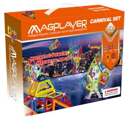 Set de constructie magnetic Magplayer, 72 piese, joc educativ 3D pentru copii